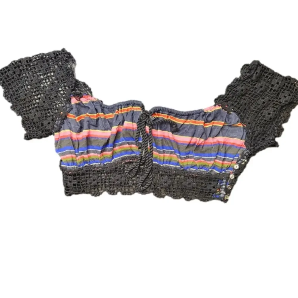 Free People NWOT Crop Top Aruba Crochet Multicolor Striped Size Small